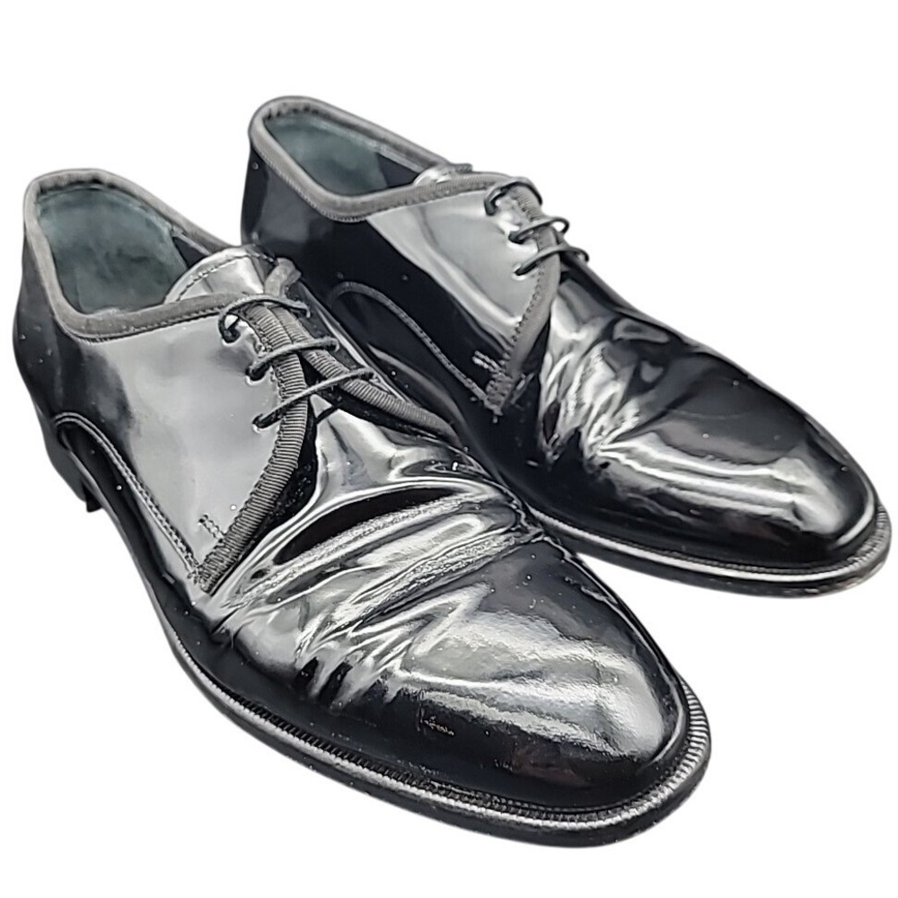 Pronto Uomo Black Patent Mens 9 Dress Shoes All Leather Formal Tuxedo‎
